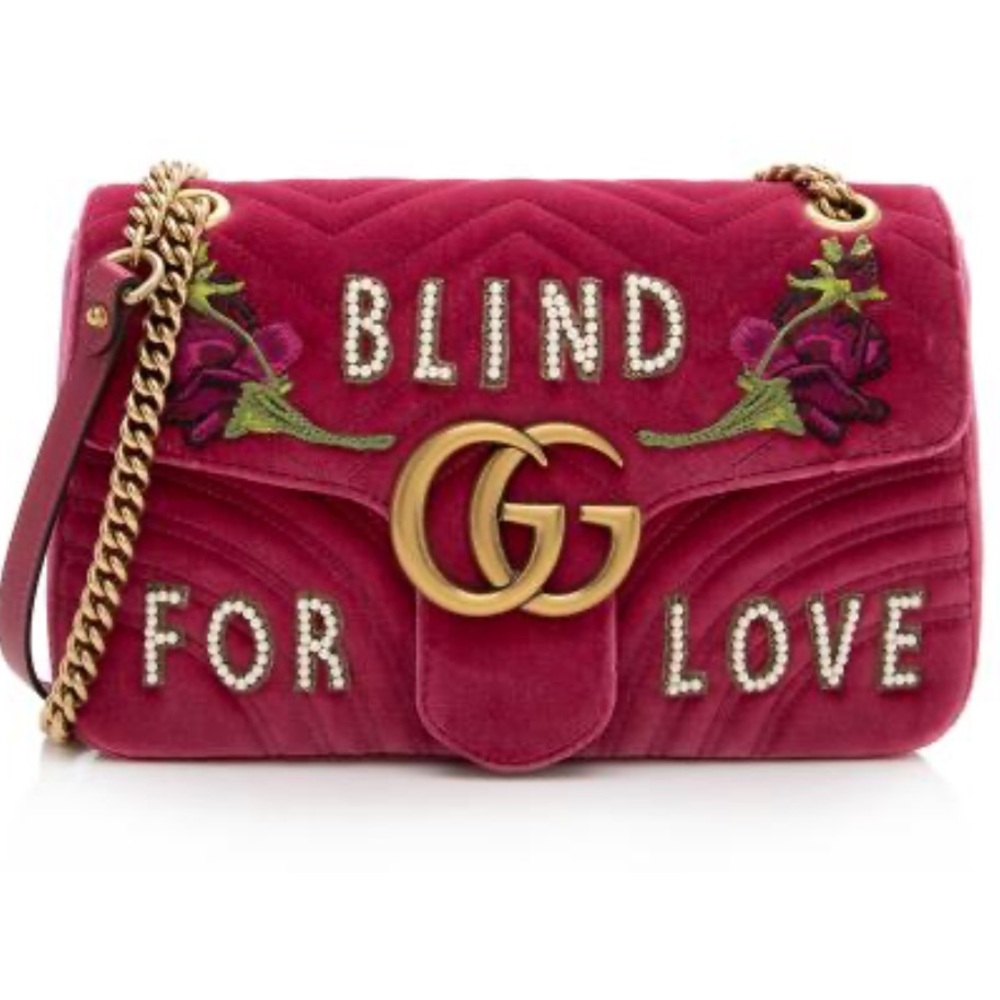 Gucci Blind For Love pink velvet and leather shoulder or crossbody handbag